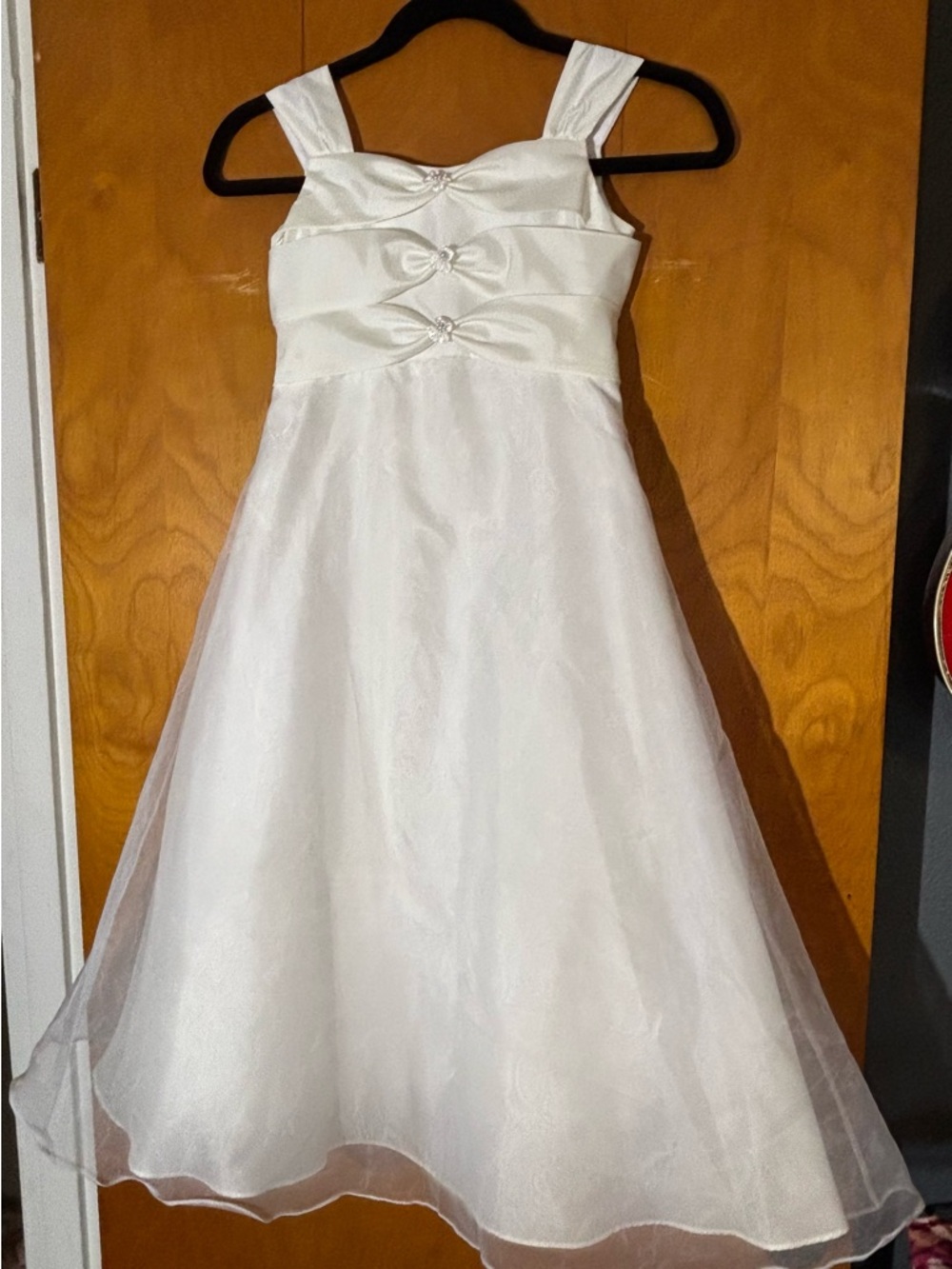 White Girls' Satin & Organza A-Line Dress, size 7